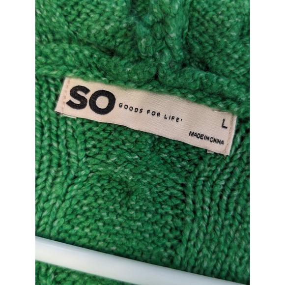SO! EMERALD GREEN CABLE KNIT HOODIE SWEATER! SZ L - Picture 6 of 10